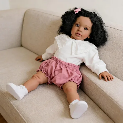 Vista 4 de RXDOLL Muñecas de bebé recién nacidas afroamericanas de 26 pulgadas, niña negra, muñeca realista Reborn de tela, cuerpo de tela, muñecas de bebé
