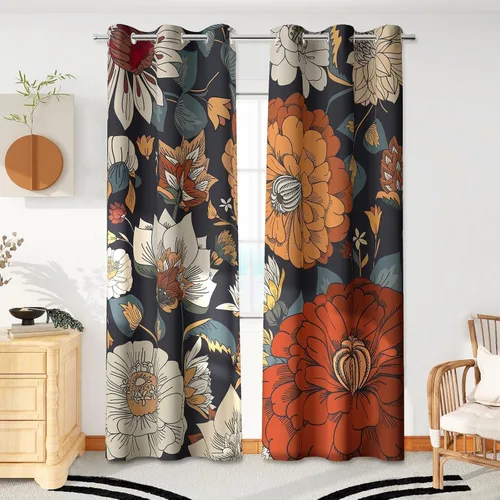 Vista 31 de Tyrot - Cortinas bohemias florales 100% opacas para dormitorio de 63 pulgadas de largo, 2 paneles. Cortinas botánicas de mediados de siglo
