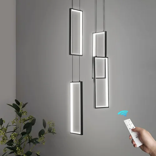 Vista 26 de Accesorio de Lámpara Colgante Moderna para Cocina Dorada 18W LED Lámpara Colgante 2 Anillos Candelabro Rectangular Iluminación Colgante para Isla