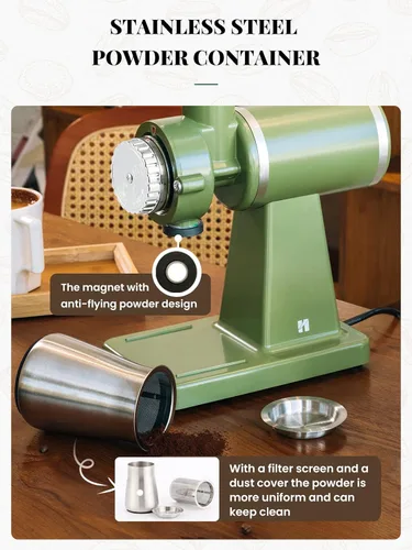 Vista 4 de Huanyu Molinillo eléctrico de grano de café 8.82 oz, molienda comercial y casera, molinillo de rebabas automático de 200 W, molinillo profesional 8