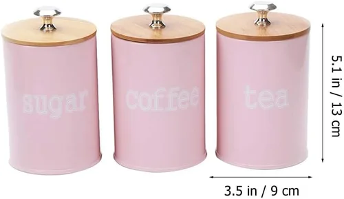 Vista 3 de Hemoton Juego de 3 recipientes de cocina rosas con tapas de bambú, tarros herméticos de almacenamiento de alimentos para café, azúcar, té