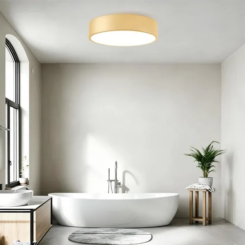 Vista 7 de Moderna lámpara de techo de montaje empotrado dorada, luces de techo redondas contemporáneas de 2 luces con pantalla de acrílico blanco