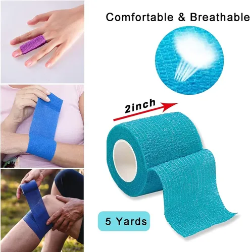 Vista 2 de Paquete de 16 vendajes autoadhesivos de 2 pulgadas x 5 yardas, varios colores, transpirable, autoadherente para deportes, cinta de muñeca y tobillo