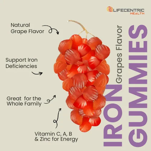 Vista 8 de LifeCentricHealth - Gomitas de hierro Gomitas de biotina, zinc, vitamina B, ácido fólico, veganas, sin gluten, para mujeres y hombres