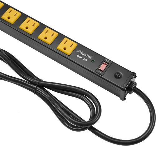 Vista 8 de Maxxima Regleta de alimentación resistente de 10 salidas con puertos USB, cable de extensión de 6 pies Surge Protected, 15A, Red On/Off Switch