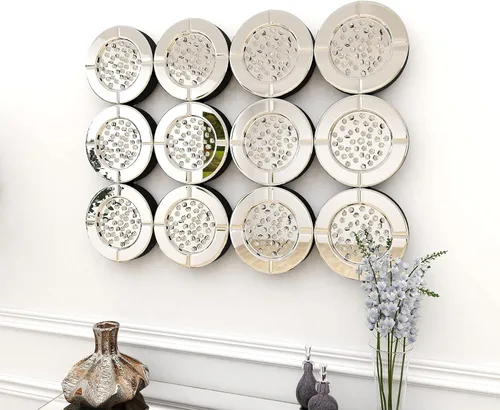 Vista 6 de Deco 79 Espejo de pared de cristal con cristales flotantes, 39 x 2 x 29 pulgadas, plateado