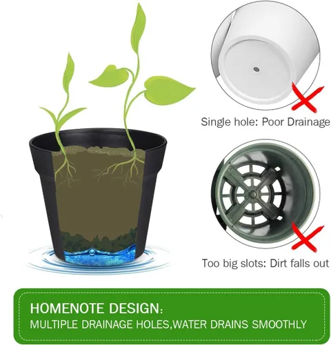 Vista 7 de homenote Macetas de plantas, macetas de 6/7.5 pulgadas para plantas, macetas de plástico para interior con múltiples agujeros de drenaje y bandejas