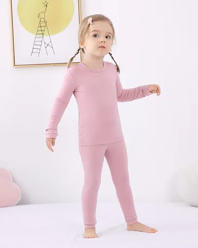 Vista 4 de GUISBY Conjunto de pijama de rayón hecho de bambú, para niños y niñas, ropa de dormir de ajuste cómodo para uso diario, conjunto de 2 piezas