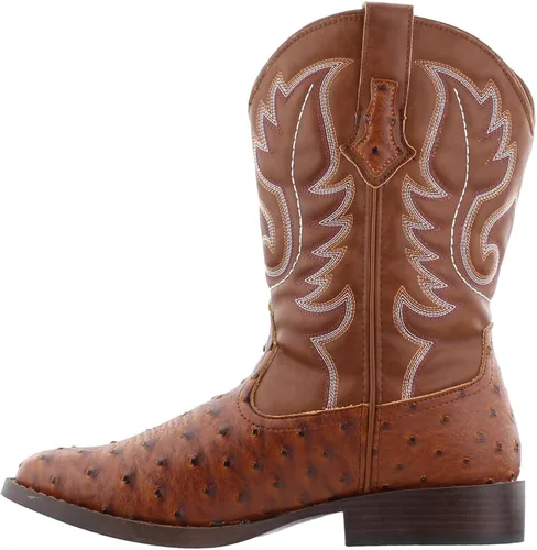 Vista 4 de Roper Hombres Bumps Avestruz Punta cuadrada Botas Casual Mid Calf - Marrón, Blanco