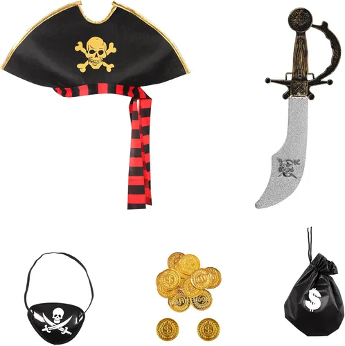 Vista 3 de Girls Pirate Costume Buccaneer Princess Dress Up Set for Kids Halloween Cosplay Party