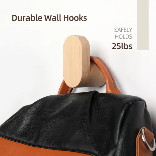 Vista 4 de Ganchos de pared de madera, paquete de 2 ganchos de madera modernos minimalistas montados en la pared, perchero de pared de abrigo de madera