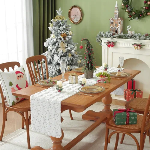 Vista 3 de Camino de mesa para árbol de Navidad, 72 pulgadas de largo, camino de mesa de felpa con lentejuelas doradas con purpurina para comedor, fiestas