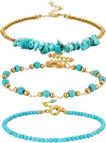 Vista 11 de Inbagi 3 piezas pulsera de turquesa para mujer pulsera de cuero joyería occidental para mujer brazalete plateado tipo pulsera