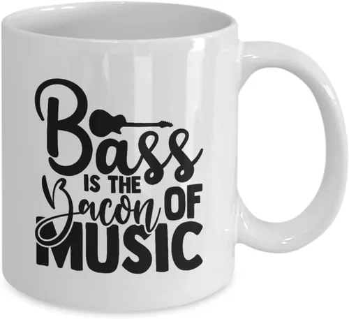 Vista 2 de Taza Bass Is The Bacon Of Music, regalo para amantes de la música, taza de café bajo y tocino, taza favorita del jugador de bajo, idea de regalo