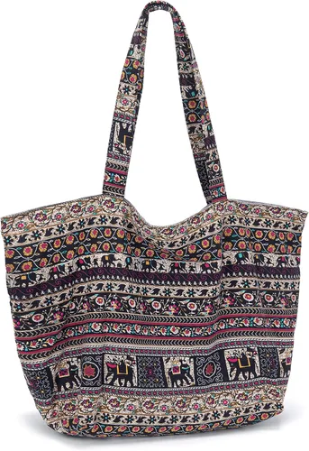Vista 2 de OPQRSTU Bolso de mano hippie para mujer, bolso bohemio de gran capacidad, bolsos de hombro para turistas portátiles