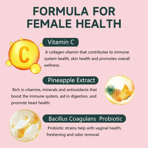 Vista 3 de Gomitas de equilibrio femenino prémium para el equilibrio de pH y salud vaginal, probióticos, piña hawaiana, gomitas femeninas para mujeres, área