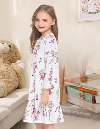 Vista 3 de Arshiner Ropa de dormir para niña de manga larga lindo camisón camisón pijama vestido