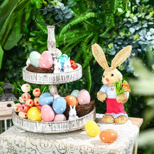 Vista 3 de VitalCozy 12 huevos de Pascua coloridos de fieltro con lunares pastel, huevos de fieltro sorpresa, adornos colgantes para cestas de Pascua