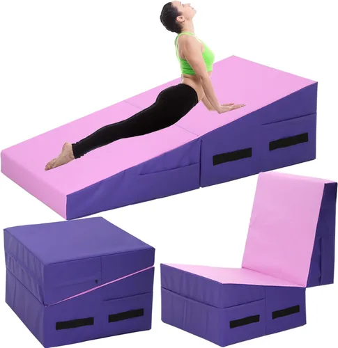 Vista 8 de BLKMTY Colchoneta de gimnasia inclinada de 48 x 24 pulgadas, tapete plegable con cuña de queso para niños, tapete de yoga para interiores