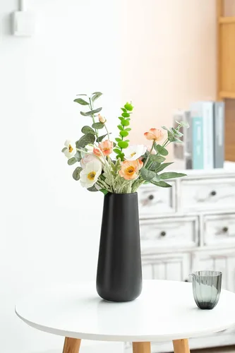 Vista 4 de Jarrón de cerámica negro mate de 11 pulgadas de alto para flores y hierba de pampas, jarrones decorativos de estilo rústico clásico para decoración
