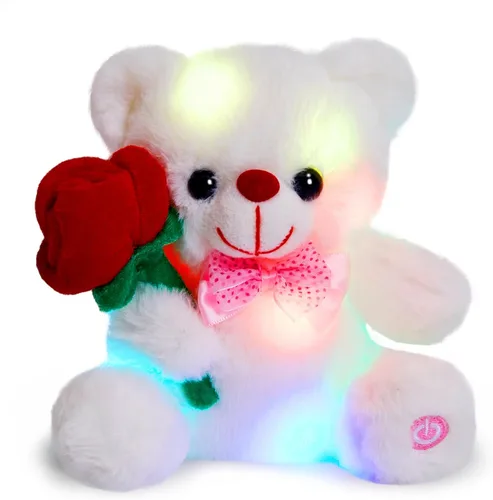 Vista 10 de BSTAOFY Oso de peluche con luz marrón, oso de peluche brillante, juguete de peluche suave para niñas y niños, regalos de cumpleaños, 8 pulgadas