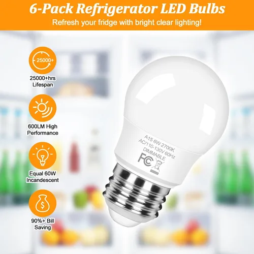 Vista 4 de Brightever 6W Dimmable Ceiling Fan Bulbs, A15 Standard E26 Base Bulb