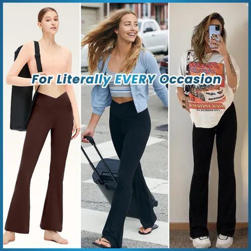 Vista 6 de CTHH Pantalones de yoga con corte de bota para mujer, leggings acampanados con bolsillos para mujer, cintura alta, cruzado, entrenamiento, descanso