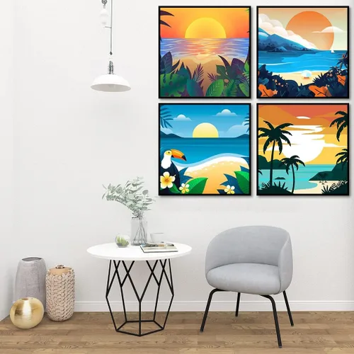 Vista 8 de AOSGEDY Paquete de 4 pinturas por números para adultos y niños principiantes, pintura acrílica DIY de paisaje-playa, kit de pintura por números