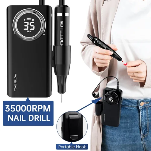 Vista 6 de YOKE FELLOW Taladro de uñas profesional - Taladros de uñas de 35000 RPM para uñas acrílicas, máquina profesional de brocas de uñas para eliminación