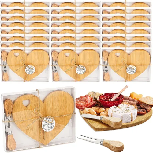 Vista 9 de Patelai 1 Juego de Tabla de Queso en Forma de Corazón para Despedida de Soltera y Baby Shower con Cuchillo, Tabla Mini de Madera para Charcutería