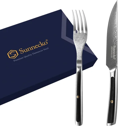 Vista 8 de Sunnecko Cuchillo para Carne de Cocina de 5 Pulgadas, Cuchillo para Carne de Damasco VG-10, Acero Japonés, Cuchillos de Carne No Dentados de Espiga