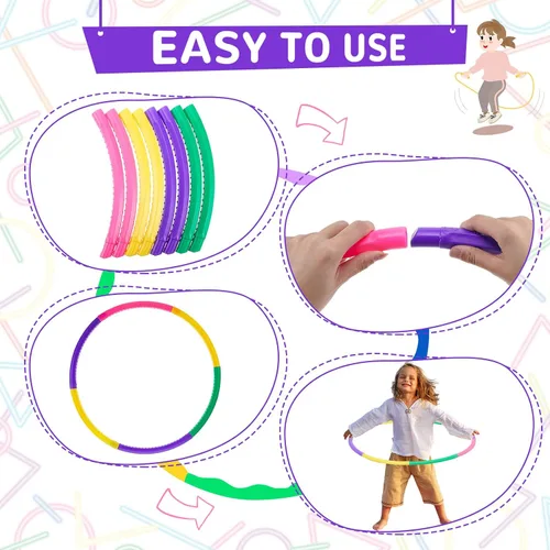 Vista 5 de Silipull El juego de 8 piezas de aro de juguete y cuerda de saltar para niños incluye 4 cuerdas de saltar y 4 aros desmontables