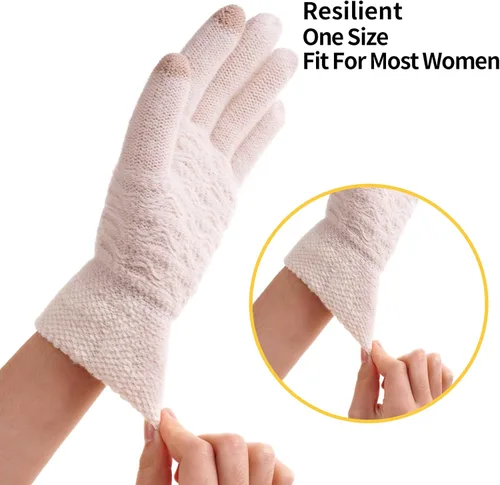Vista 5 de Guantes de invierno cálidos para pantalla táctil para mujer, guantes térmicos de punto de lana con forro polar para clima frío
