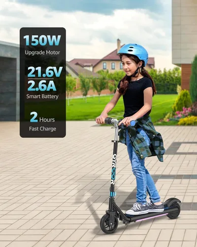 Vista 2 de Gyroor H30 Max Scooter eléctrico para niños, pantalla LED, potente motor de 150 W, sistema de freno doble, altura y velocidad ajustables