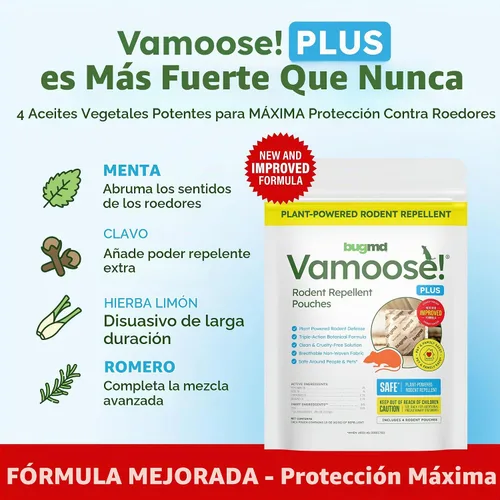 Vista 2 de BugMD Vamoose! Plus - Repelente de ratones con aceite de menta (4 bolsas)
