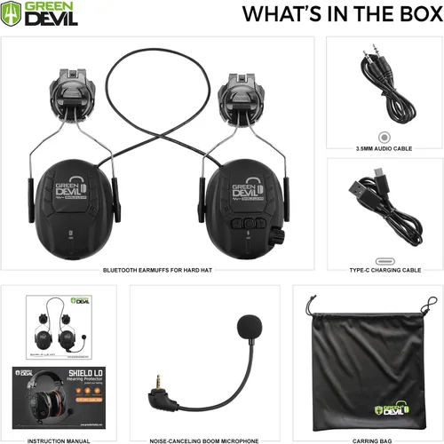 Vista 3 de GREEN DEVIL Orejeras de protección auditiva Bluetooth para casco de seguridad, accesorio montado en casco duro