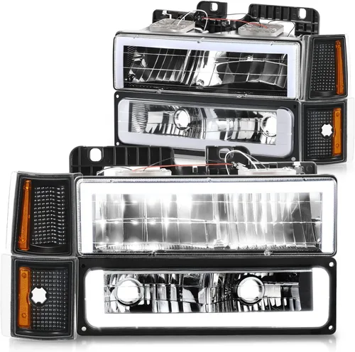 Vista 7 de DNA Motoring Conjunto de faros delanteros (lado del conductor y del pasajero), Compatible con 92-99 Chevy GMC C/K 1500 2500 Suburban Yukon