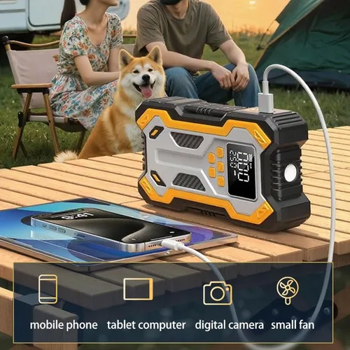 Vista 3 de Luocute Bomba de aire de arranque de automóvil de 1500 A con 8 protecciones de seguridad, 2 puertos USB, 3 modos LED para automóviles, camiones