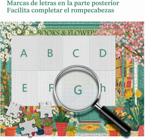 Vista 3 de PICKFORU Book Jigsaw Puzzles 1000 Pieces, Spring Flowers Bookstore Puzzles for Adults, Blooming Bookshelf Puzzle as Home Decor