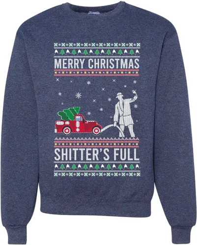 Vista 37 de Wild Bobby Sudadera con gráfico de cuello redondo con texto en inglés "Merry Christmas Shitter's Full Funny Ugly Christmas" Negro (black Hoodie)