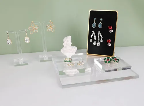 Vista 7 de GemeShou 1 unidad de joyería para fotos expositor de acrílico transparente para anillos aretes pulseras collares accesorios armario exhibición