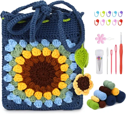 Vista 8 de Pnytty Beginner Crochet Kit for Adults, Shoulder Bag Crochet Starter Kit Beige