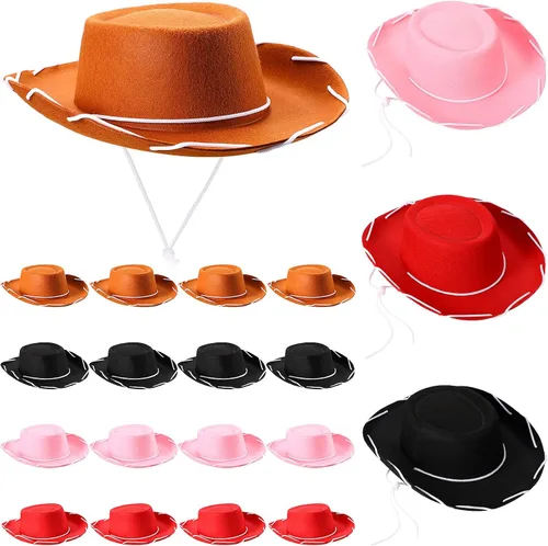 Vista 8 de Coume 20 sombreros de vaquero para niños, sombreros de fieltro para disfraz de cumpleaños de Halloween del oeste (marrón)