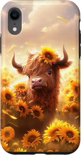Vista 25 de Cute Scottish Highland Cow Sunflower Western Country Farm Case for iPhone 16