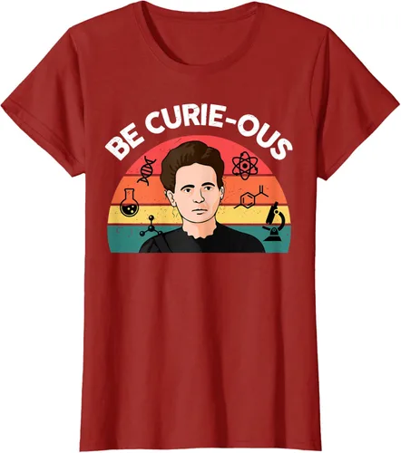 Vista 7 de Camiseta de ciencia para mujer Be Curie-ous Marie Curie Funny Chemist Teacher, Azul Azul Pastel
