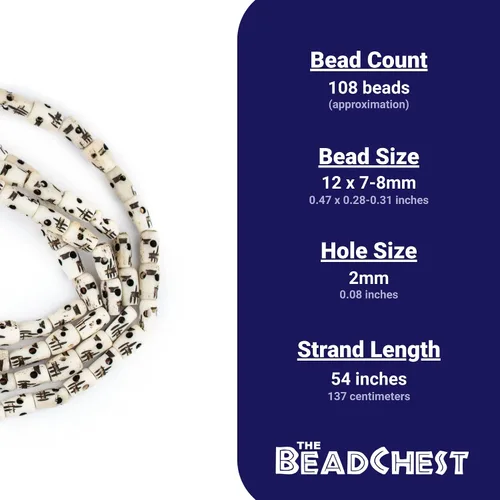 Vista 5 de The Bead Chest Cuentas de Mala de calavera de hueso tallado, 0.472x0.315 in, hebra larga Nepal en blanco y negro, agujero grande, hilo de 54 pulgadas