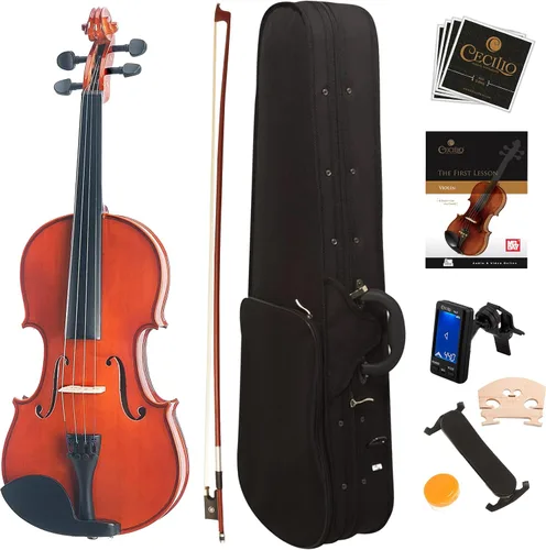 Vista 13 de Violín Mendini de madera sólida, libro de lecciones, cuerdas extra, sintonizador violín, arco y estuche