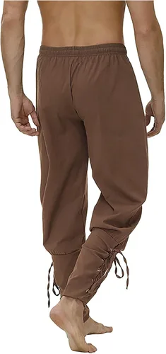 Vista 2 de Men's Ankle Banded Cuff Pants Casual Cotton Linen Solid Pants Medieval Viking Navigator Trousers
