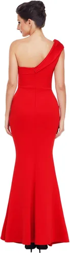 Vista 4 de Vestido asimétrico de un hombro descubierto con cintura imperio fruncida para mujer, vestido de fiesta de graduación, boda, fiesta
