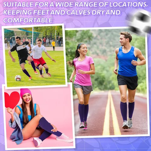Vista 6 de Jiuguva 6 Pairs Softball Socks for Men Athletic Socks Soccer Socks Purple Baseball Socks Crew Socks Unisex Adult Knee High Uniform Socks for Boys